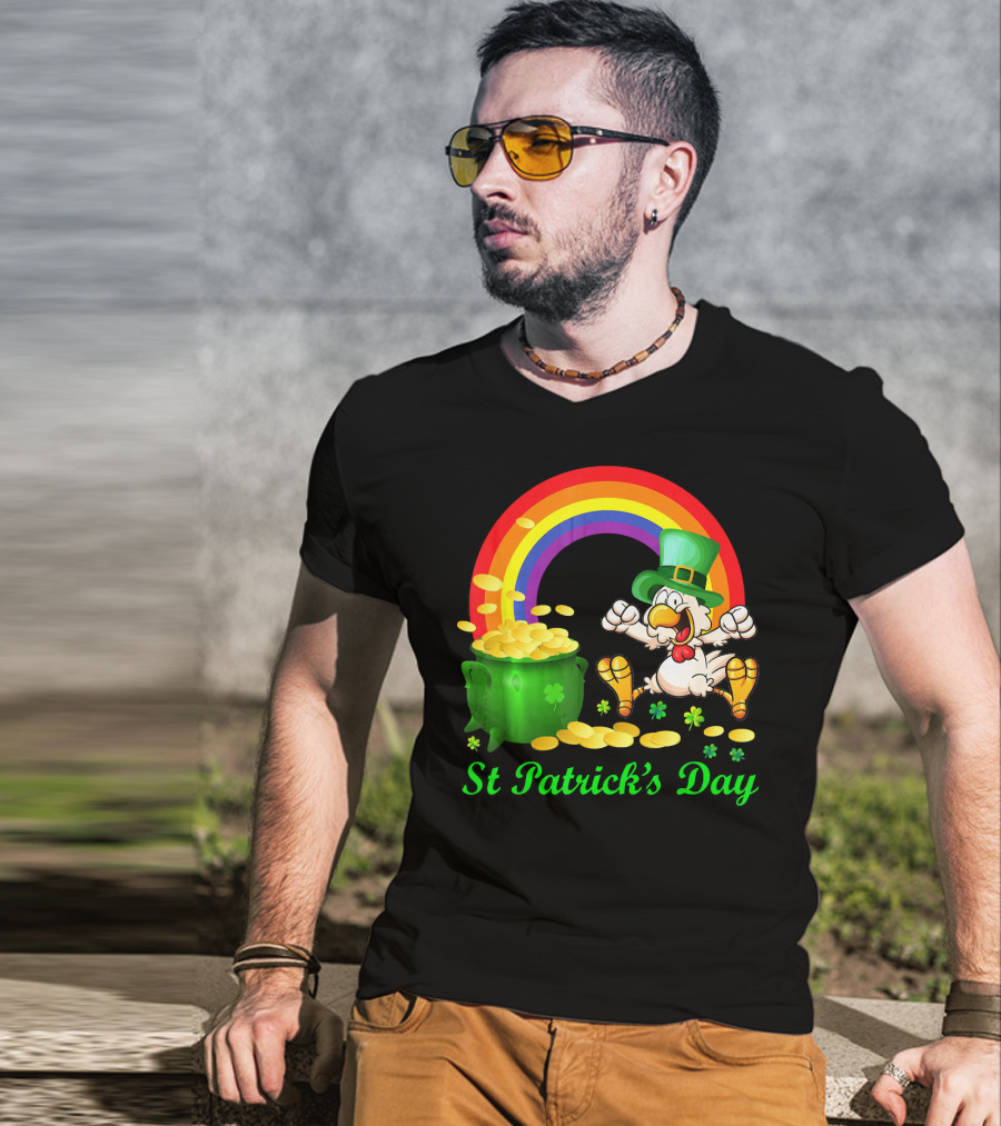 St Patrick's Day Chicken Leprechaun With Pot Of Gold And Rainbow T-Shirt