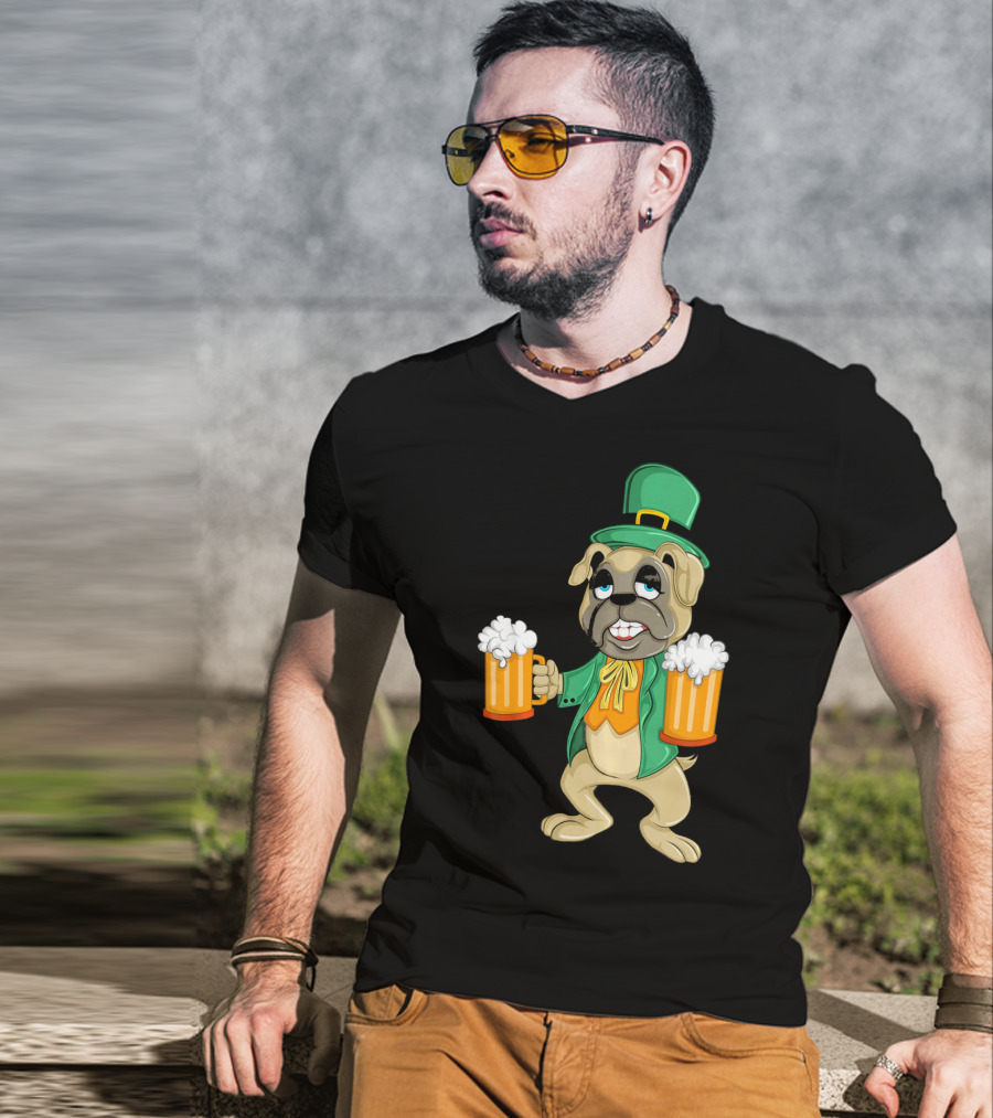 Irish Leprechaun Pug With Beers For St. Patrick's T-Shirt