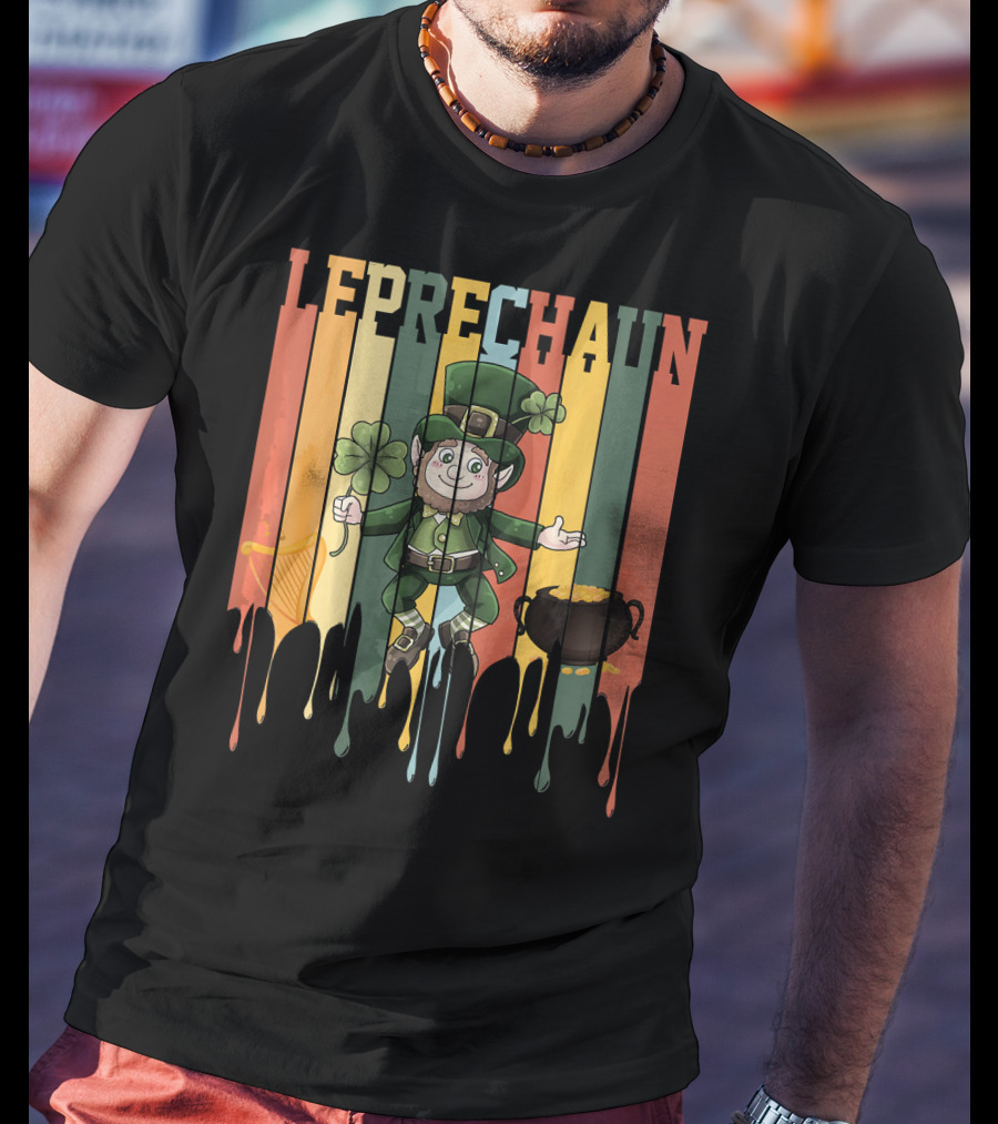 Leprechaun With Shamrock And Pot Of Gold Vintage St. Patrick's Day T-Shirt