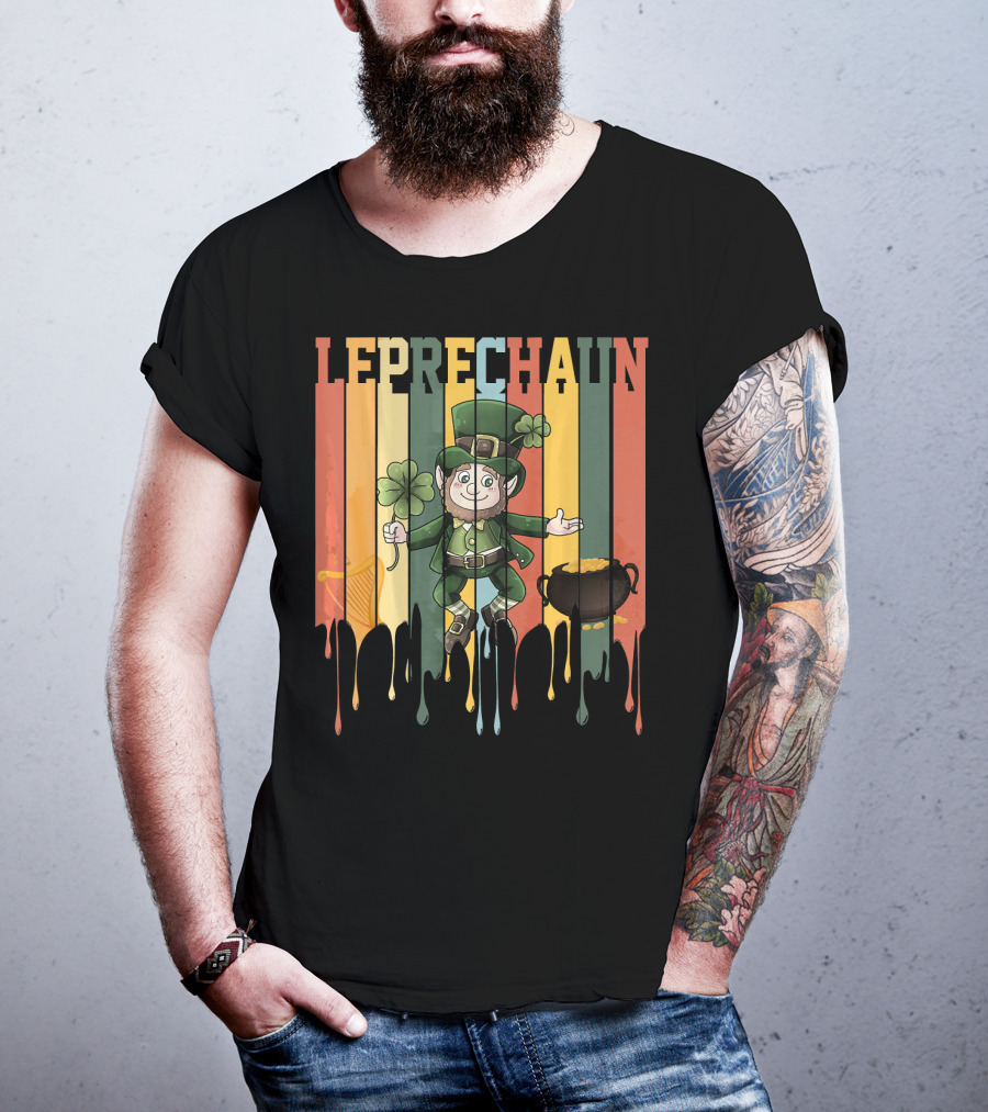 Leprechaun With Shamrock And Pot Of Gold Vintage St. Patrick's Day T-Shirt