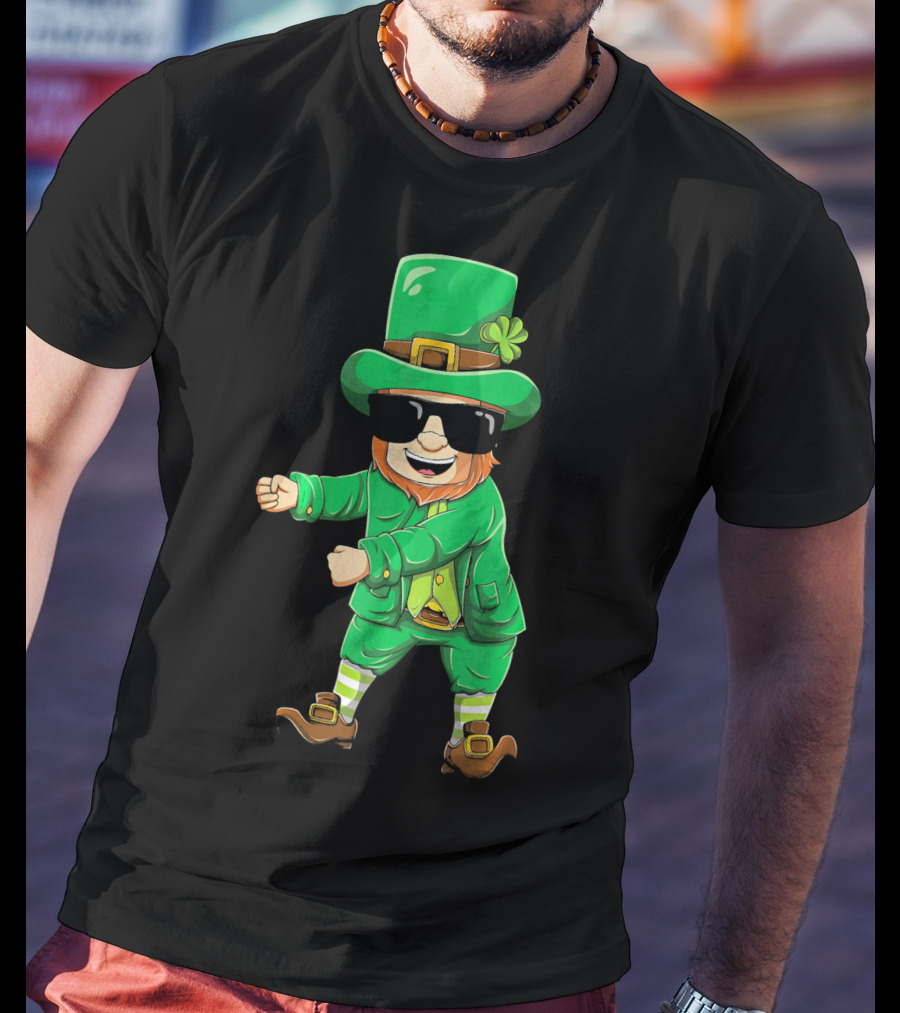 Flossing Leprechaun With Sunglasses Green Outfit And Shamrock Hat T-Shirt