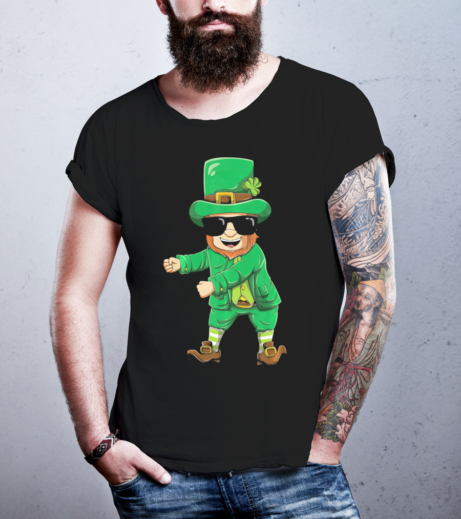Flossing Leprechaun With Sunglasses Green Outfit And Shamrock Hat T-Shirt