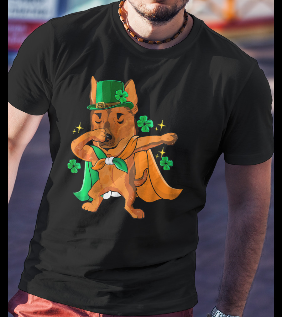 German Shepherd Leprechaun Dabbing With Shamrocks And Green Hat T-Shirt