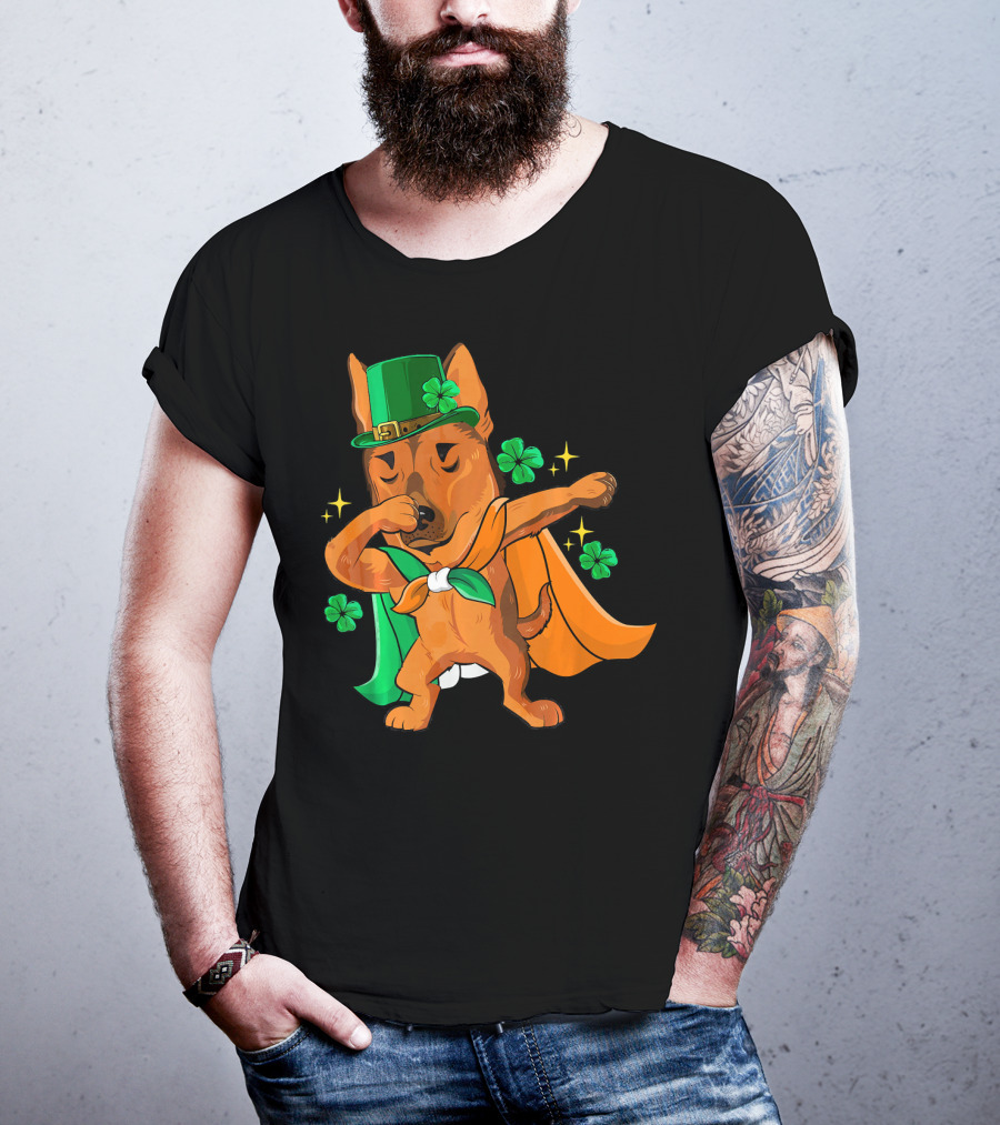 German Shepherd Leprechaun Dabbing With Shamrocks And Green Hat T-Shirt