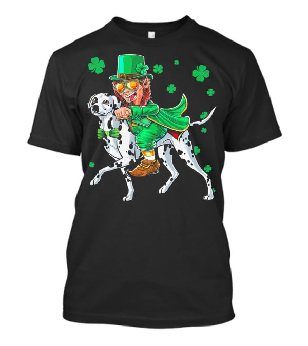 Leprechaun Riding Dalmatian With Shamrocks St. Patrick's Day T-Shirt