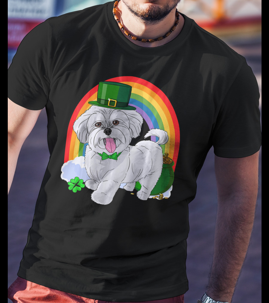 Maltese Leprechaun St Patrick's Day Rainbow Shamrock T-Shirt