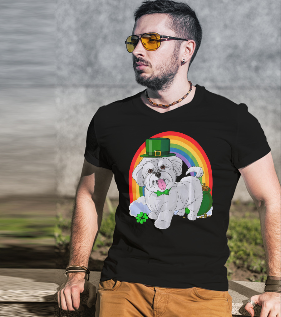 Maltese Leprechaun St Patrick's Day Rainbow Shamrock T-Shirt