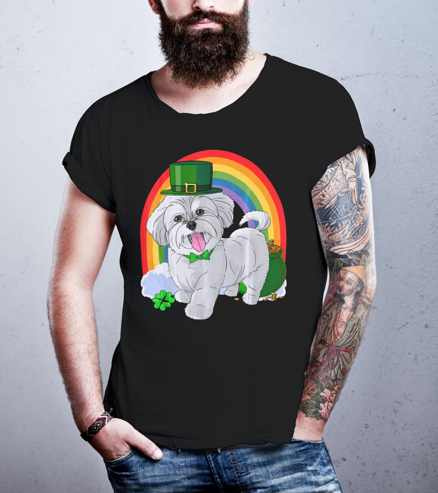 Maltese Leprechaun St Patrick's Day Rainbow Shamrock T-Shirt