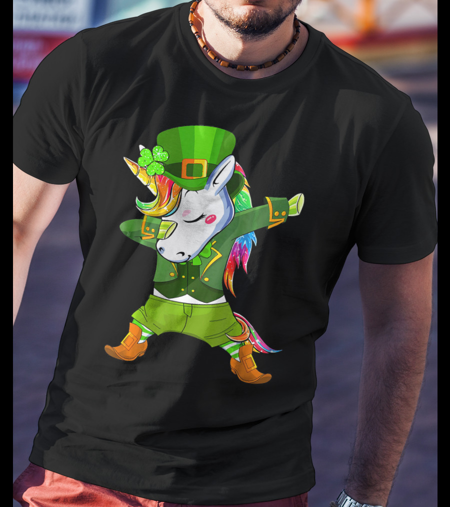 Leprechaun Costume Funny Dabbing Unicorn St. Patrick's Day Rainbow Magic T-Shirt