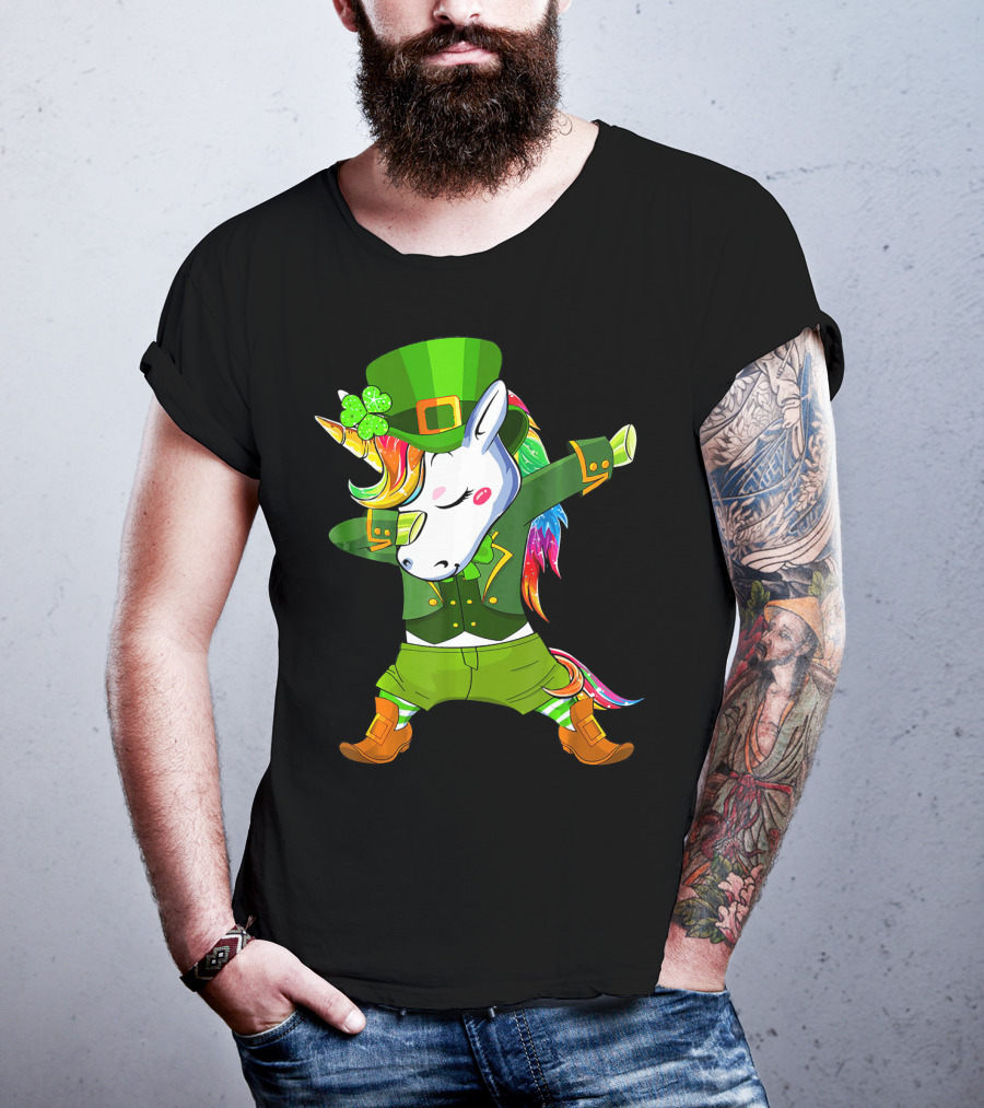 Leprechaun Costume Funny Dabbing Unicorn St. Patrick's Day Rainbow Magic T-Shirt