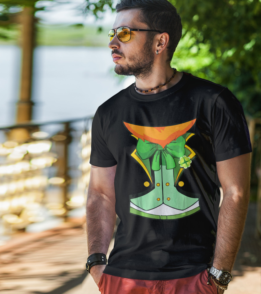 Tuxedo Leprechaun Costume With Green Bowtie And Shamrock T-Shirt