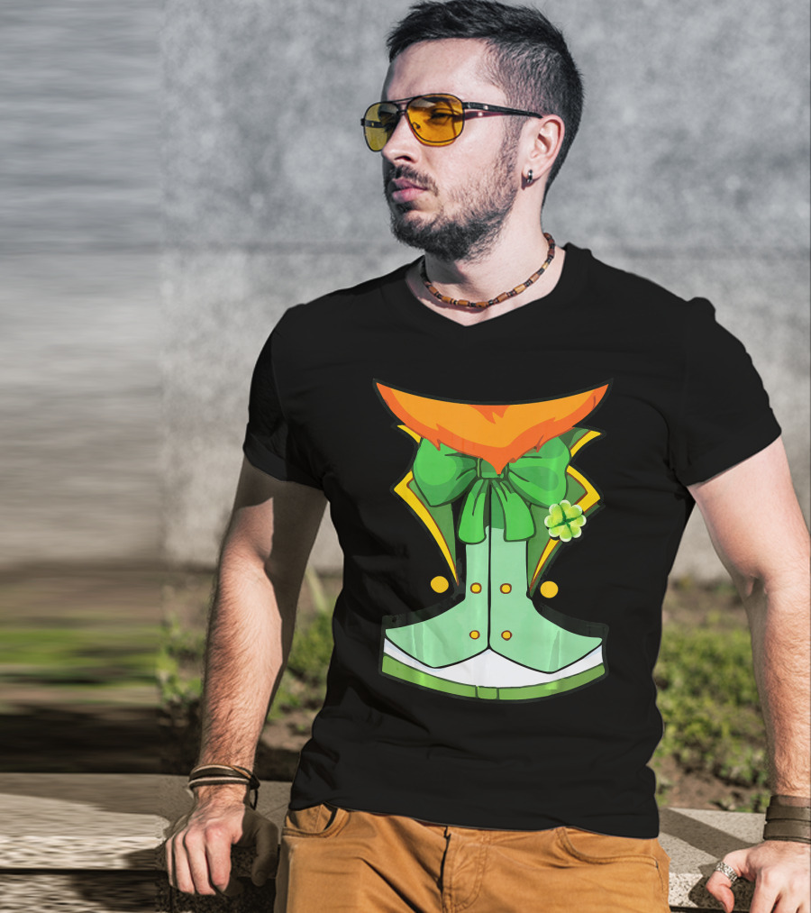 Tuxedo Leprechaun Costume With Green Bowtie And Shamrock T-Shirt