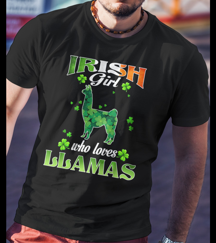 Irish Girl Who Loves Llamas With Shamrocks St Patricks Day T-Shirt