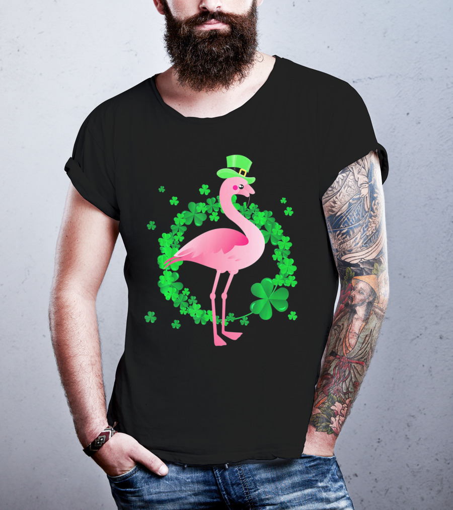 Flamingo Shamrock St. Patrick's Day Green Clover Hat T-Shirt