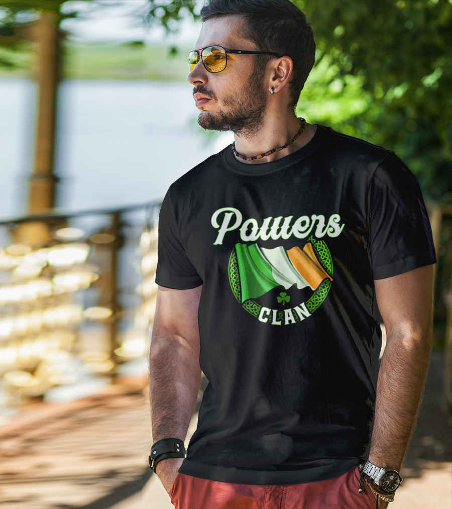 Powers Clan Irish Flag Celtic Knot Shamrock T-Shirt