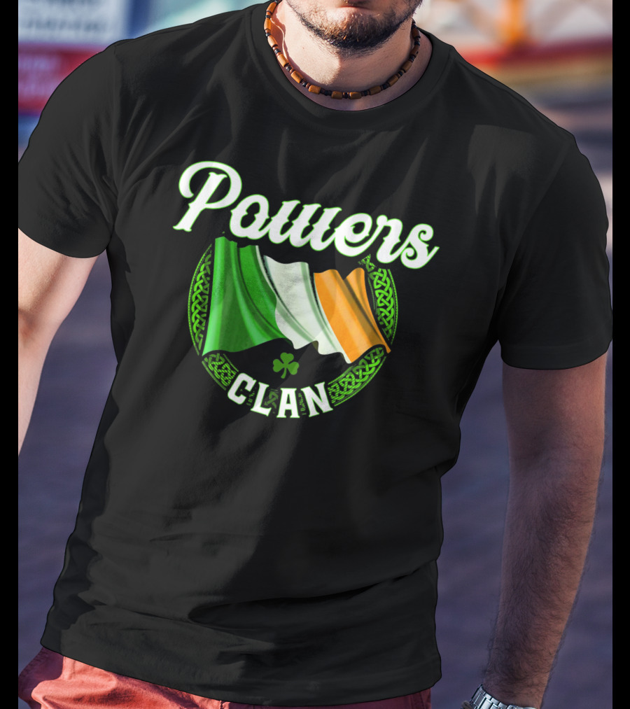Powers Clan Irish Flag Celtic Knot Shamrock T-Shirt