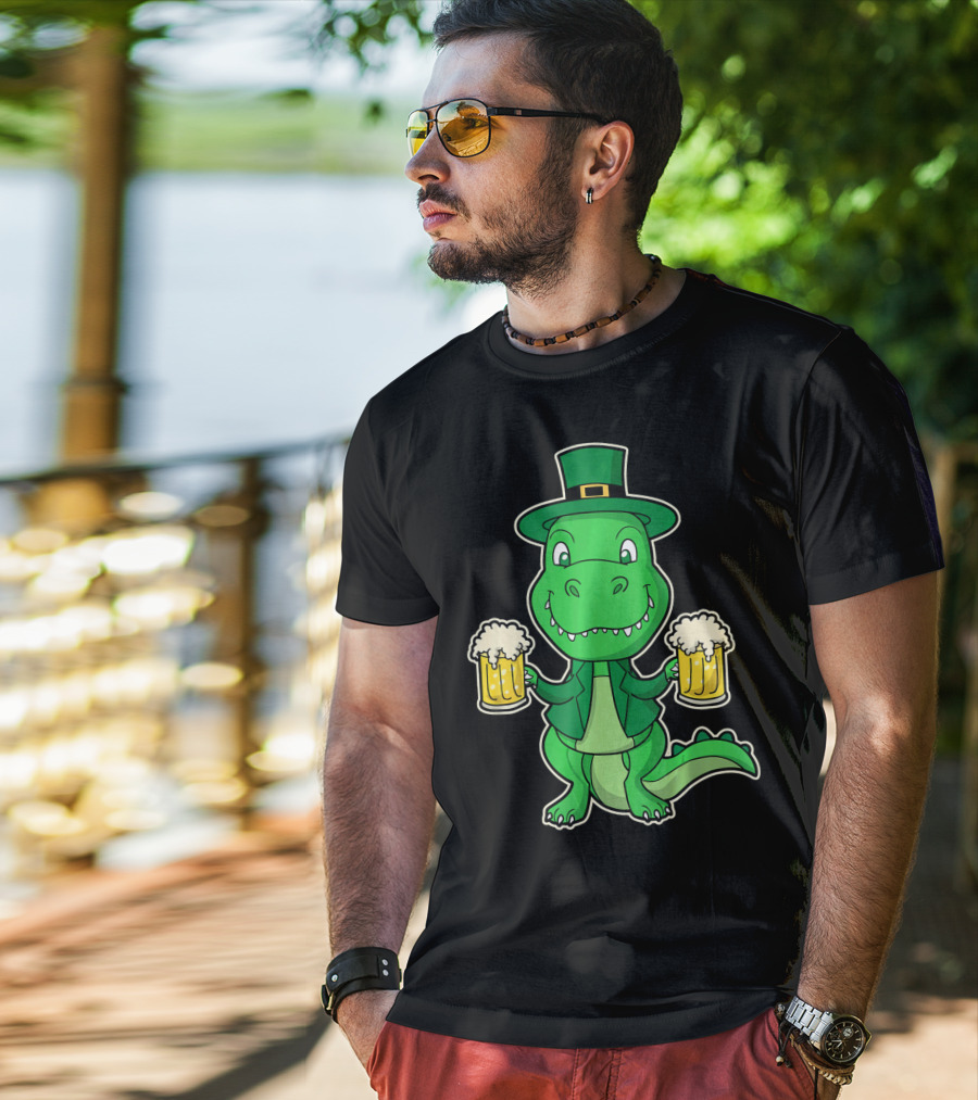 Leprechaun Dinosaur With Beers St. Patrick's Day T-Shirt