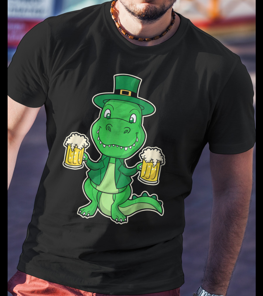 Leprechaun Dinosaur With Beers St. Patrick's Day T-Shirt