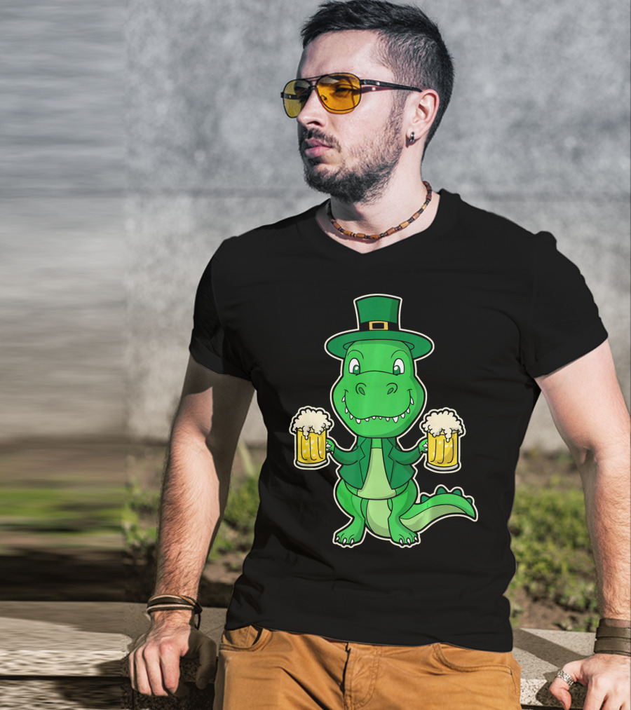 Leprechaun Dinosaur With Beers St. Patrick's Day T-Shirt