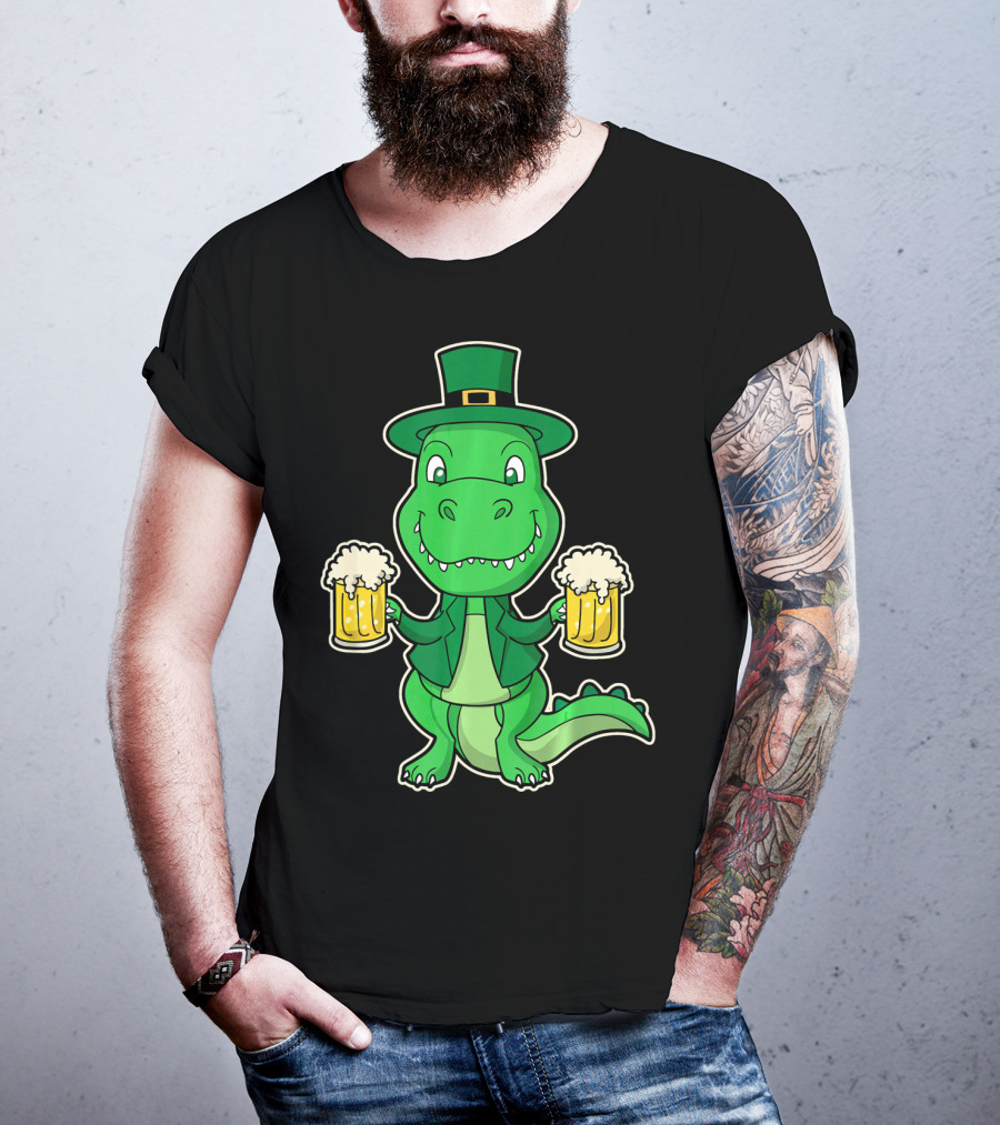 Leprechaun Dinosaur With Beers St. Patrick's Day T-Shirt