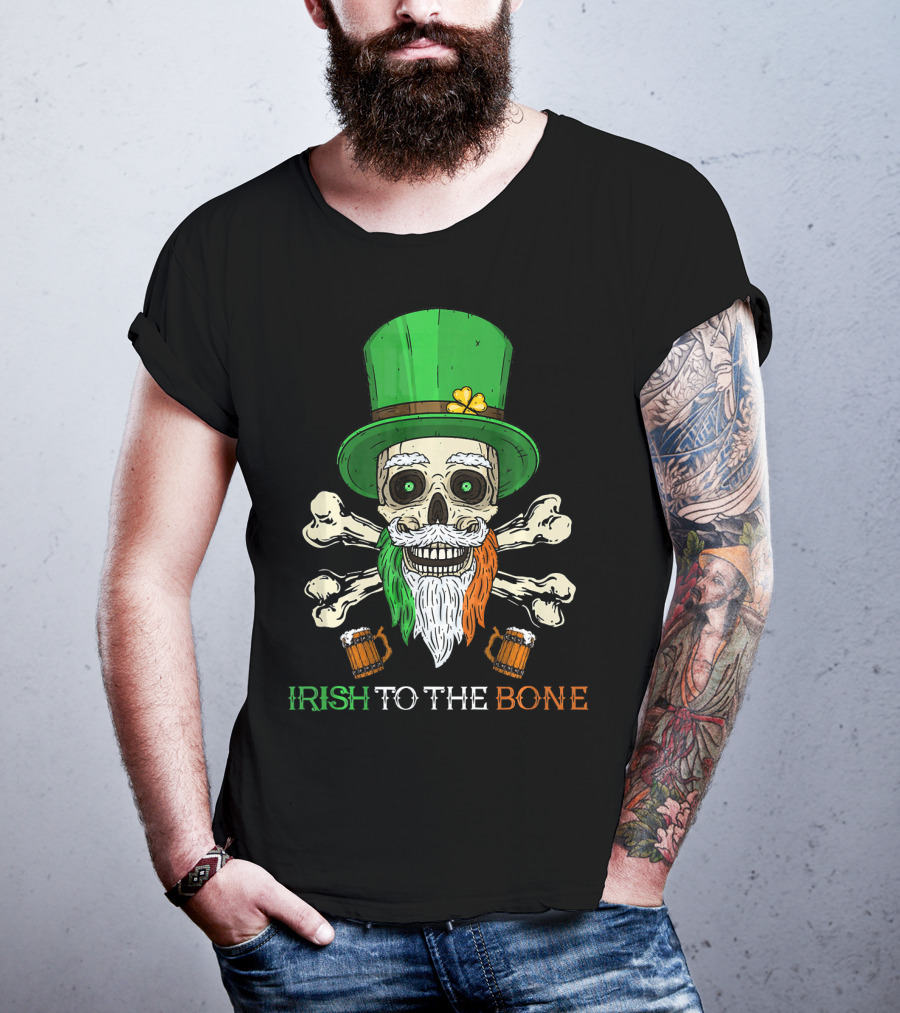 Irish To The Bone Skull With Leprechaun Hat And Bones T-Shirt