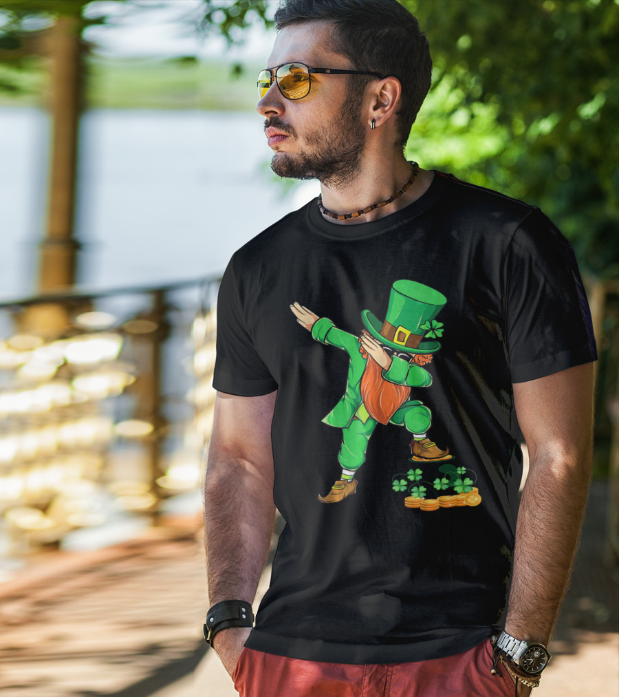 Leprechaun Dabbing With Shamrocks And Gold Coins T-Shirt