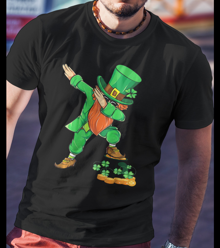 Leprechaun Dabbing With Shamrocks And Gold Coins T-Shirt