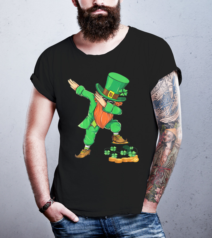Leprechaun Dabbing With Shamrocks And Gold Coins T-Shirt