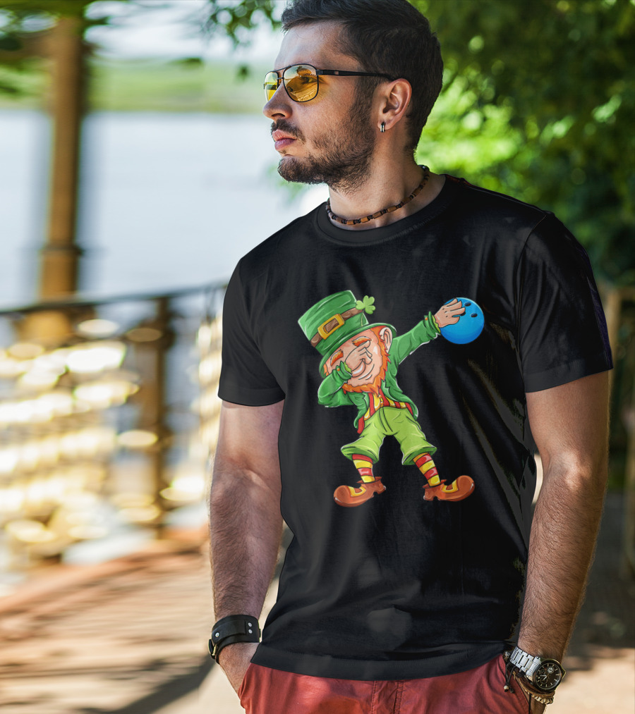Bowling Leprechaun Dabbing With Bowling Ball T-Shirt