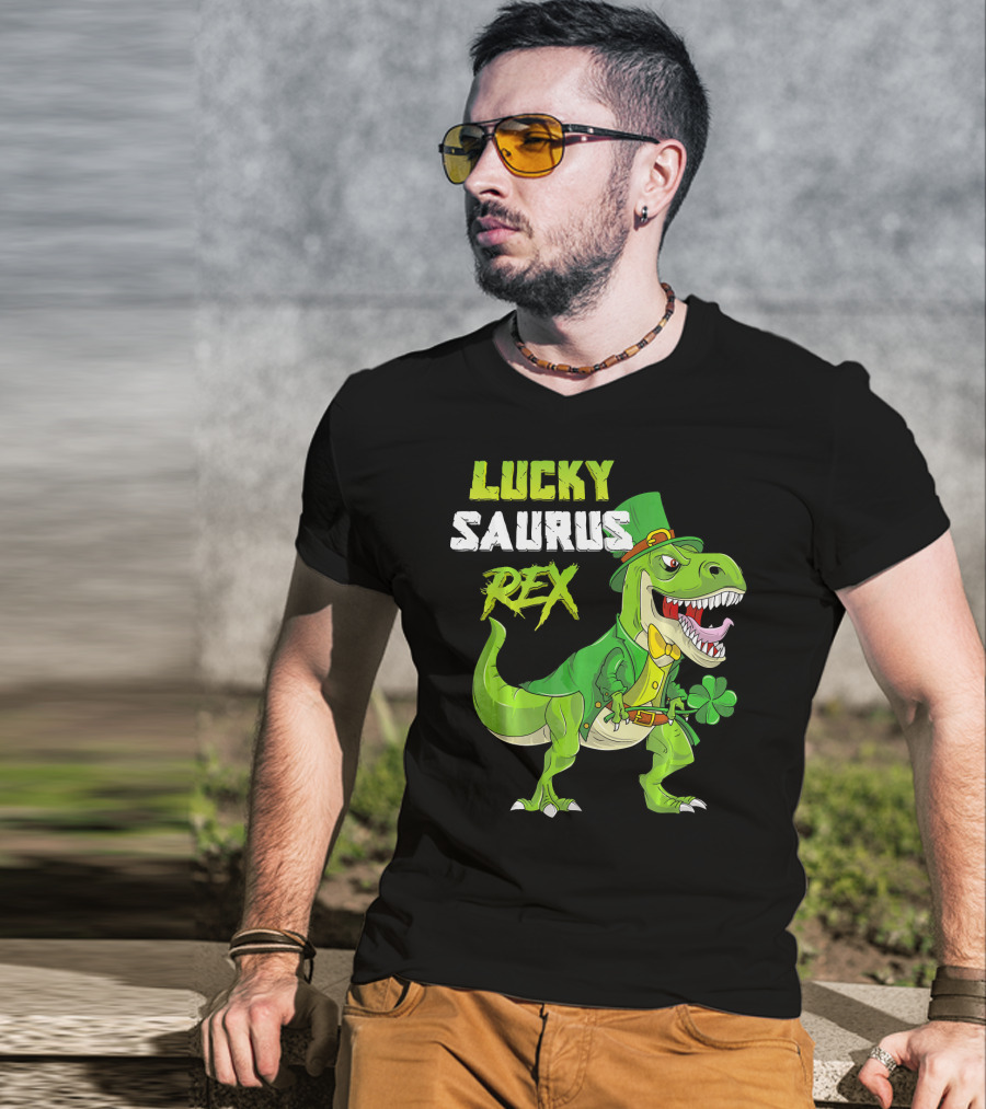 Lucky Saurus Rex St. Patrick's Day Kids T-Rex T-Shirt