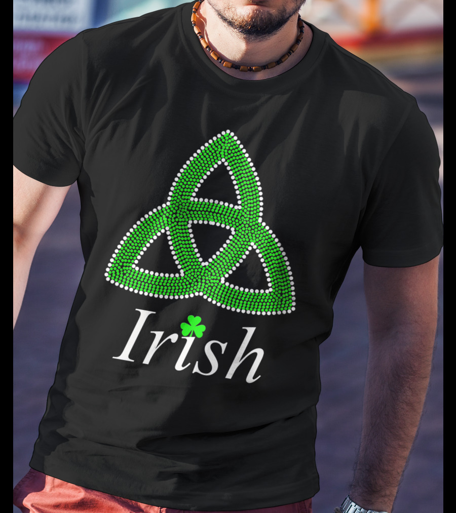 Irish Celtic Knot Trinity Rhinestone Shamrock T-Shirt