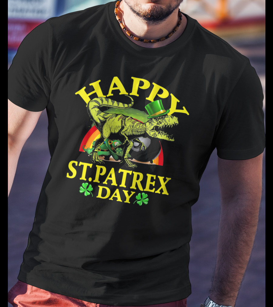 Happy St Patrex Day Dinosaur Shamrock Leprechaun Hat T-Shirt
