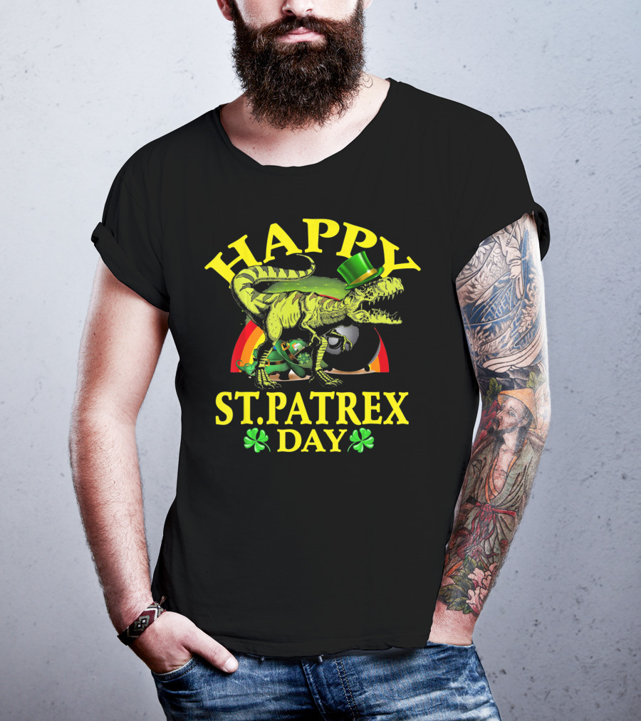 Happy St Patrex Day Dinosaur Shamrock Leprechaun Hat T-Shirt