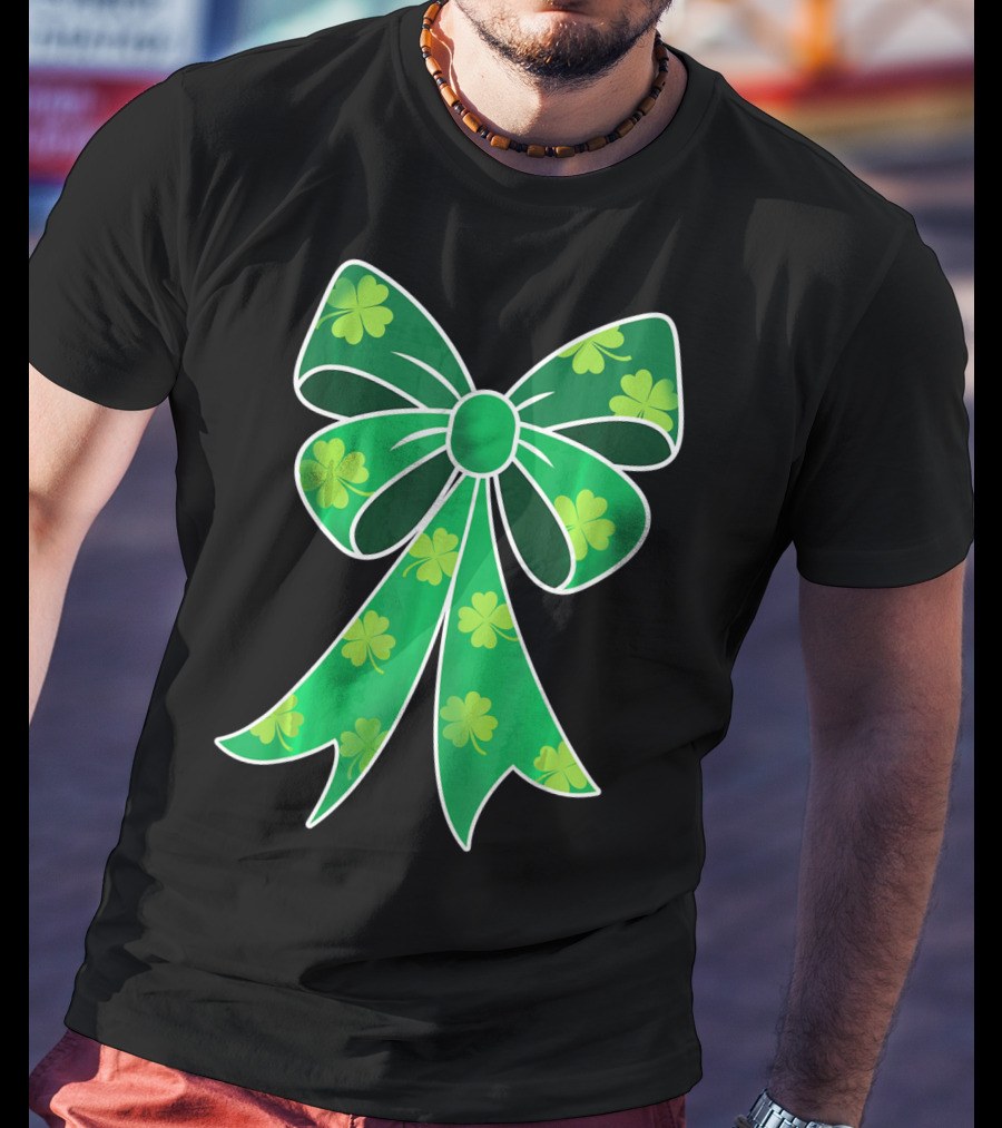 Cute Girls Irish Shamrock Bow T-Shirt