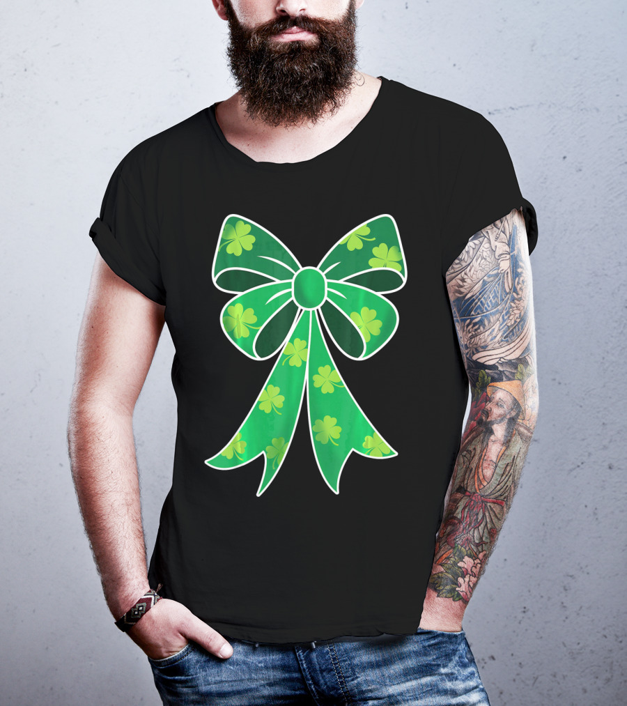 Cute Girls Irish Shamrock Bow T-Shirt