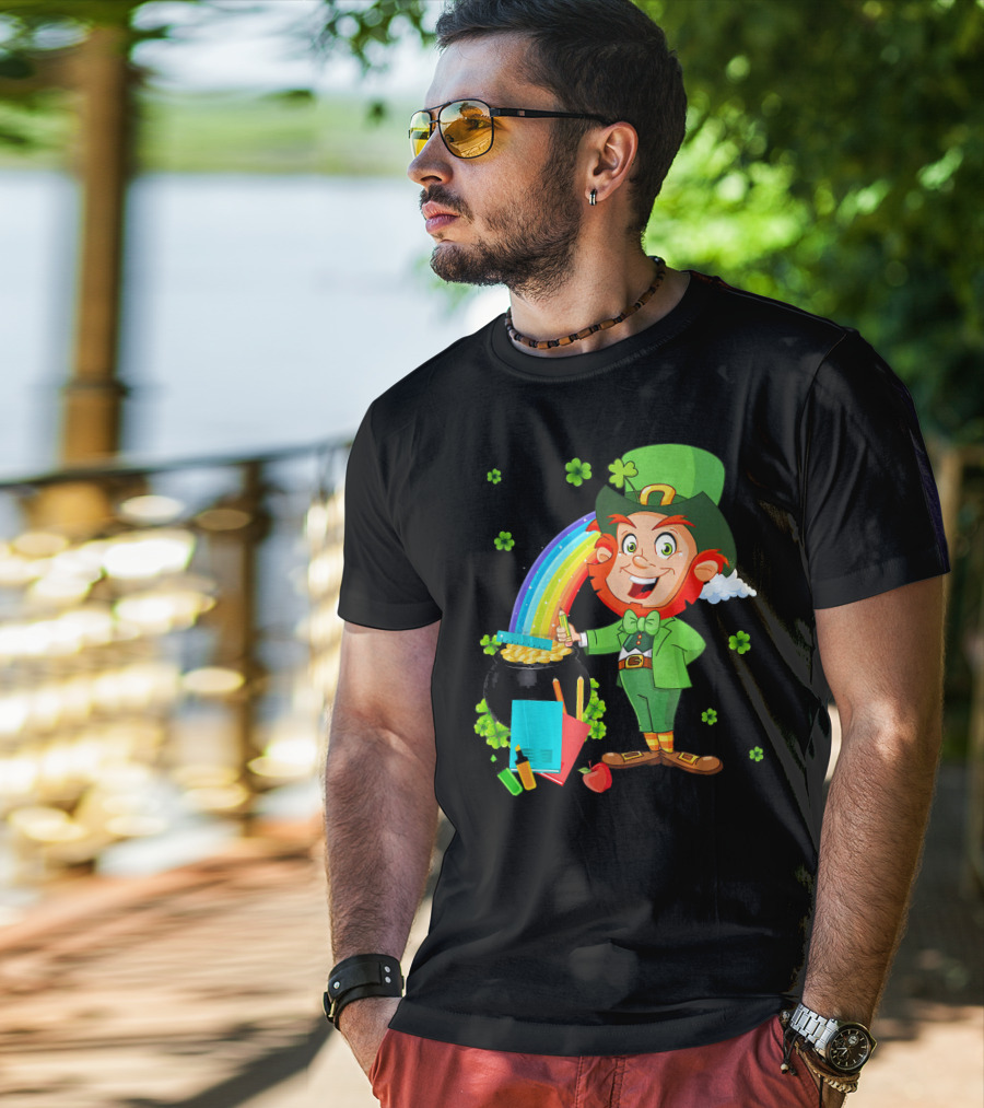 Leprechaun Teacher With Pot Of Gold And Rainbow T-Shirt