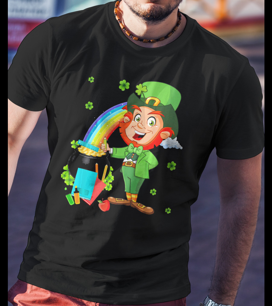 Leprechaun Teacher With Pot Of Gold And Rainbow T-Shirt