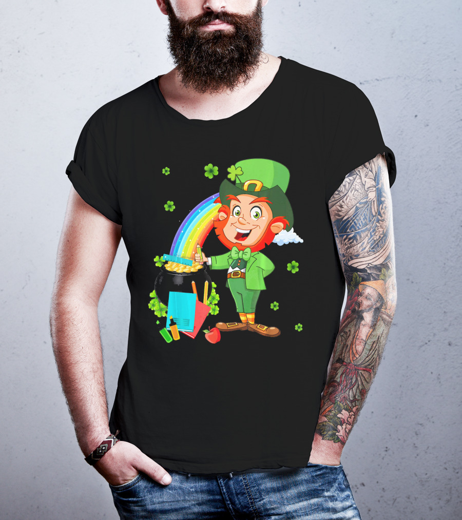 Leprechaun Teacher With Pot Of Gold And Rainbow T-Shirt
