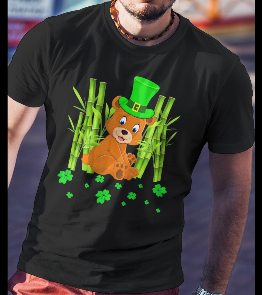 Leprechaun Bear Shamrock Bamboo St Patricks Day T-Shirt
