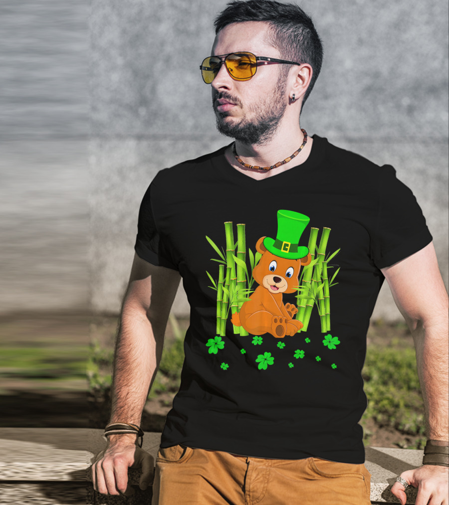 Leprechaun Bear Shamrock Bamboo St Patricks Day T-Shirt