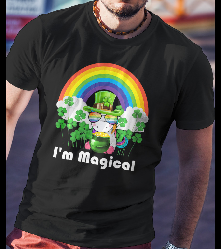 I'm Magical St. Patrick's Day Unicorn With Rainbow And Shamrocks T-Shirt