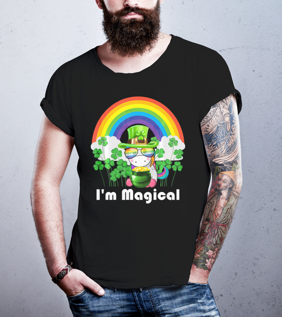 I'm Magical St. Patrick's Day Unicorn With Rainbow And Shamrocks T-Shirt
