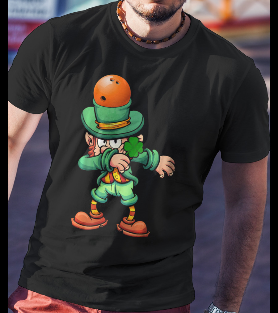 Dabbing Leprechaun Wearing Bowling Ball Hat Holding Shamrock T-Shirt
