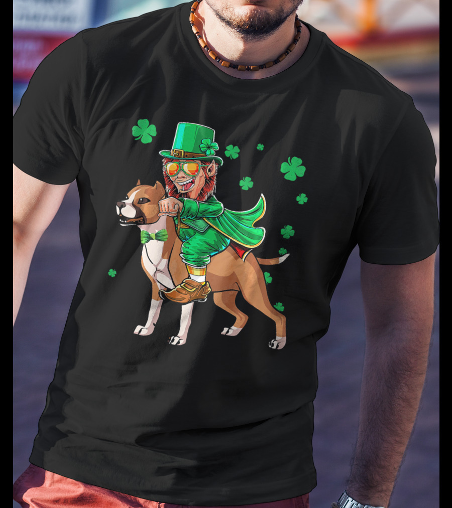 Leprechaun Riding Amstaff With Shamrock St. Patrick's Day T-Shirt