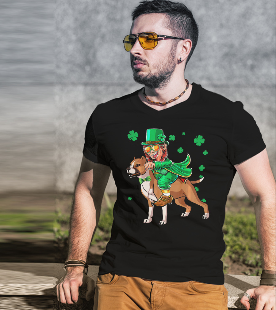 Leprechaun Riding Amstaff With Shamrock St. Patrick's Day T-Shirt