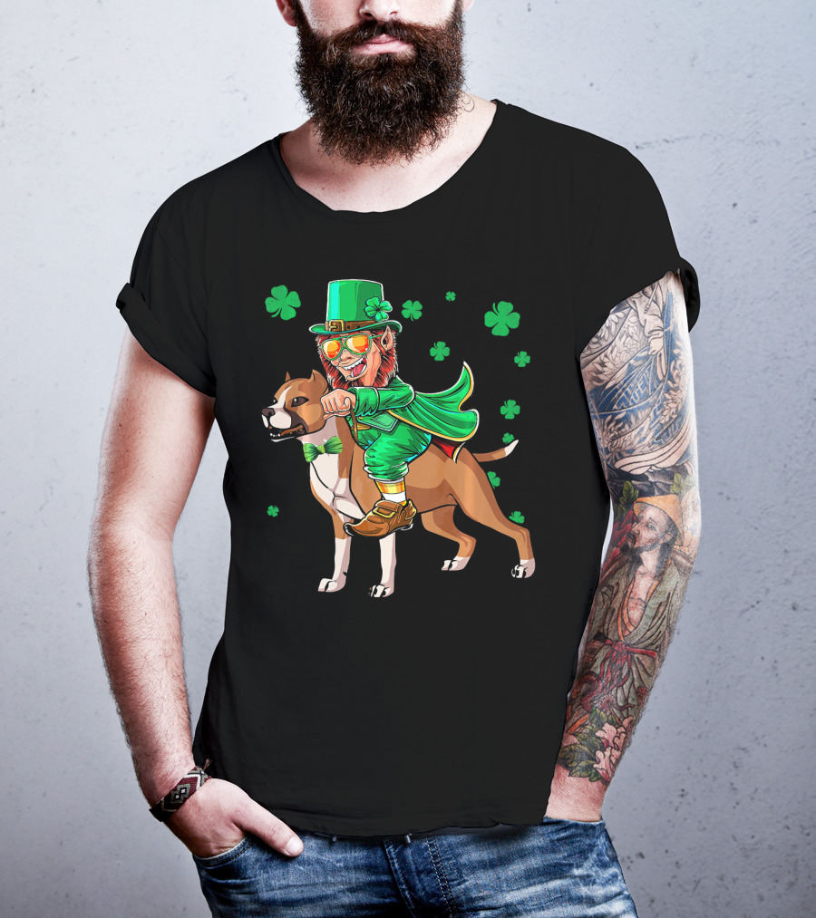 Leprechaun Riding Amstaff With Shamrock St. Patrick's Day T-Shirt