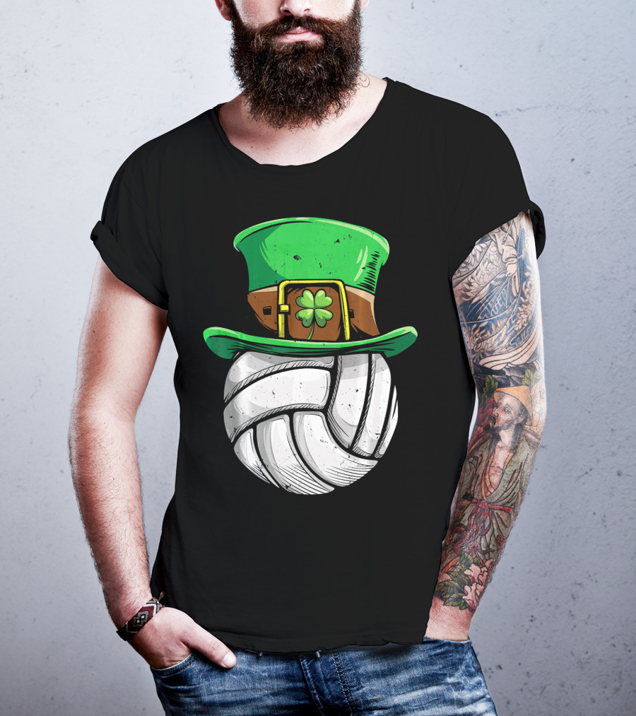 Volleyball Leprechaun Hat With Shamrock T-Shirt
