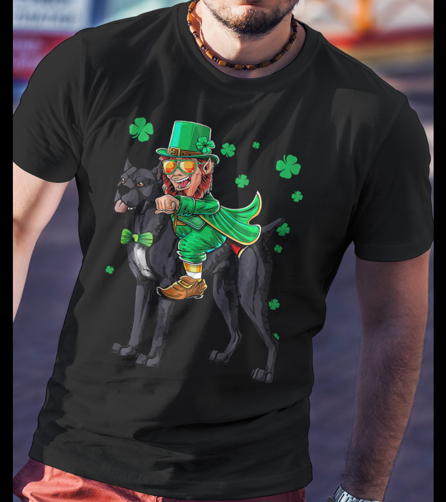 Leprechaun Cane Corso Mastiff With Shamrock Elements T-Shirt