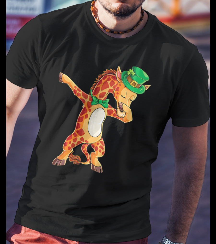 Giraffe Dabbing Leprechaun Hat Bow Tie T-Shirt