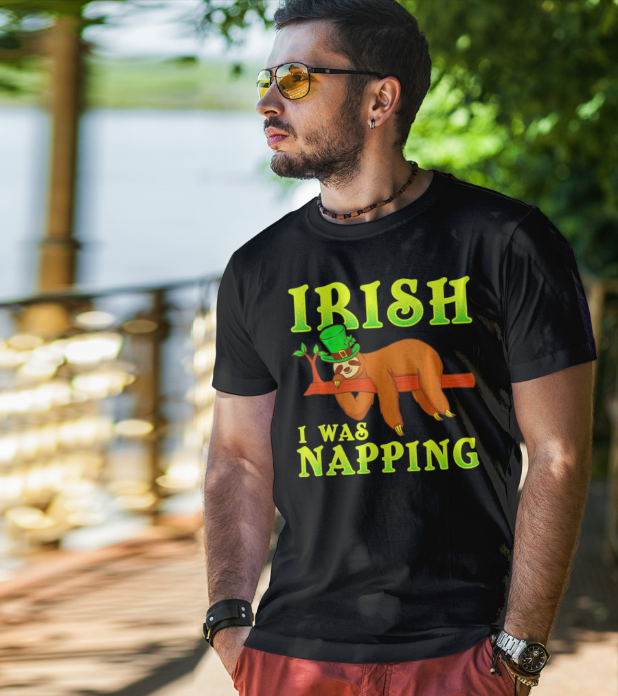 Irish I Was Napping Funny St Pats Day Sloth Hat T-Shirt